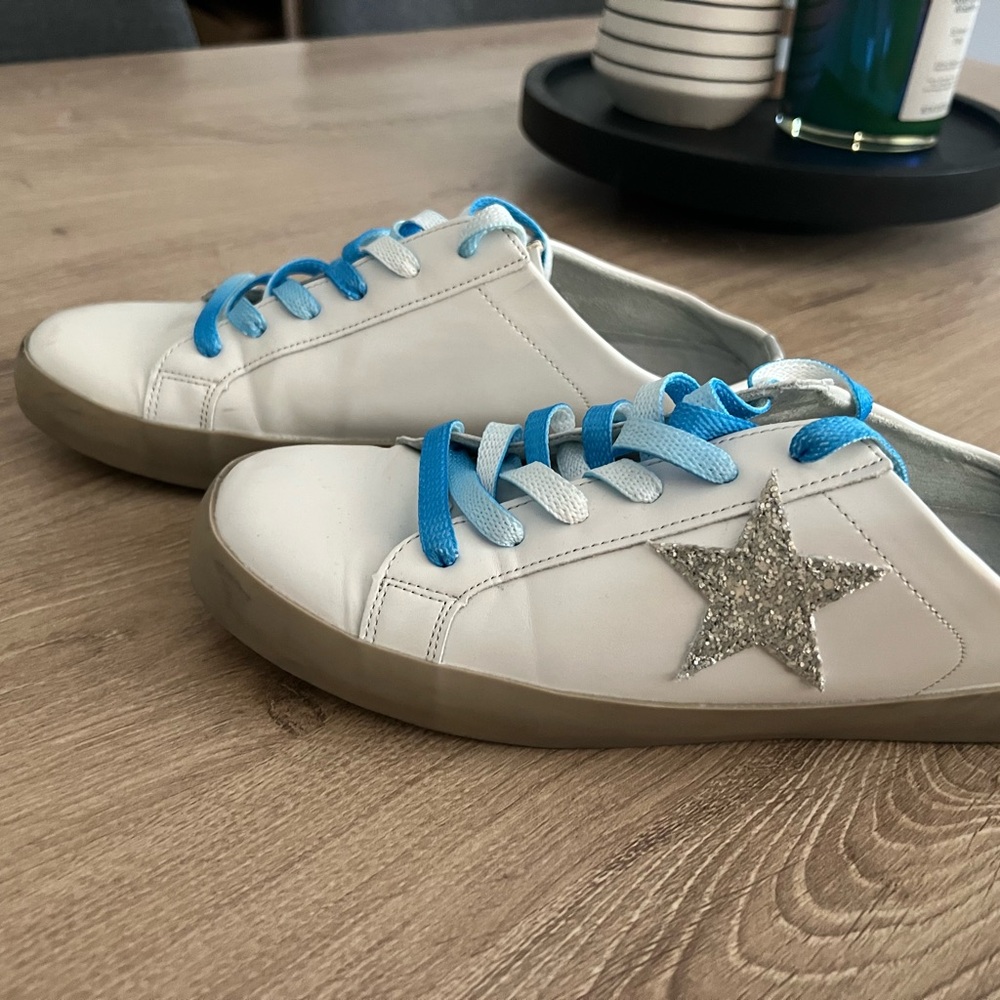 ShuShop White Sneakers with Blue Laces and Silver Star